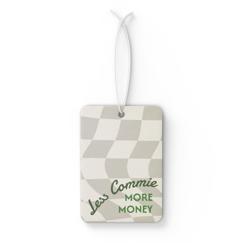 Car Air Freshener — 'Less Commie, More Money' Retro Racing Checkered Scent Tag
